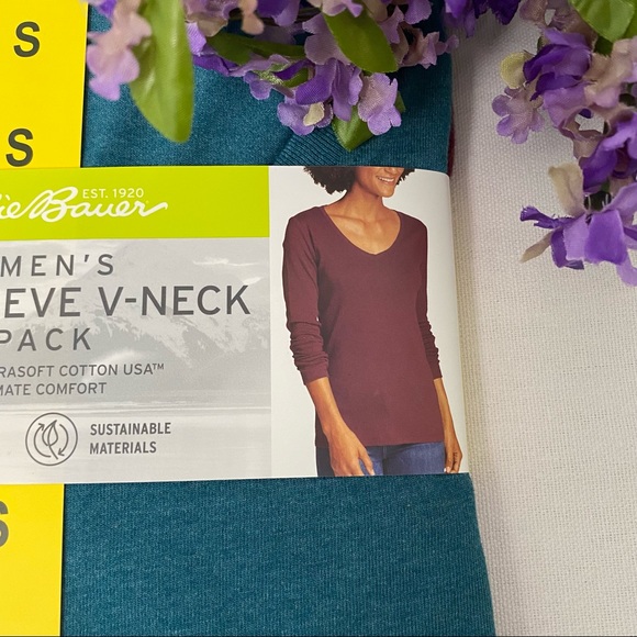 Eddie Bauer Women's 2-Pack Long Sleeve V-Neck Tee, NWT - Picture 5 of 5